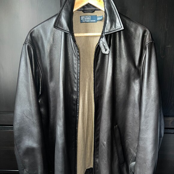 Polo Ralph Lauren Black Leather Jacket Men Medium - Picture 5 of 11